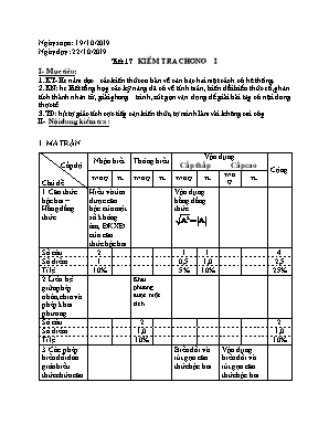 Giáo án Đại số Lớp 9 - Tiết 17 Kiểm tra Chương I - Năm học 2019-2020